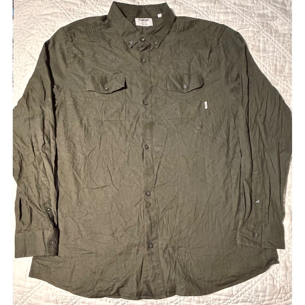 Linksoul Button Down Shirt Mens XXL Olive Green Tempus Fugit Long Sleeve